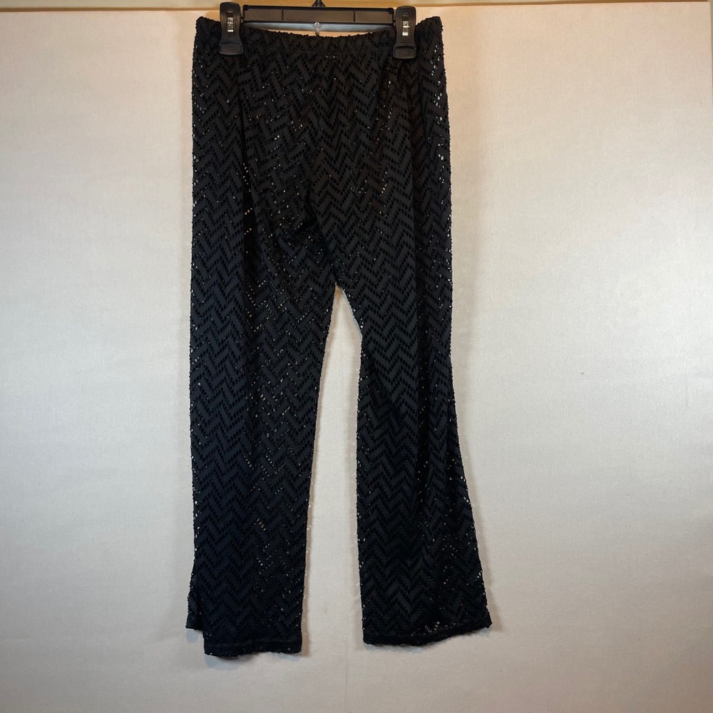 Waves To Coast Black Crochet Wide Leg Beach Cover Up‎ Pants Womens Large L - Picture 3 of 8